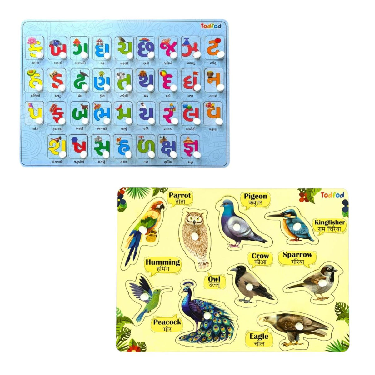 Gujarati Kakko Birds Characters Wooden Knob Pegged Puzzle for