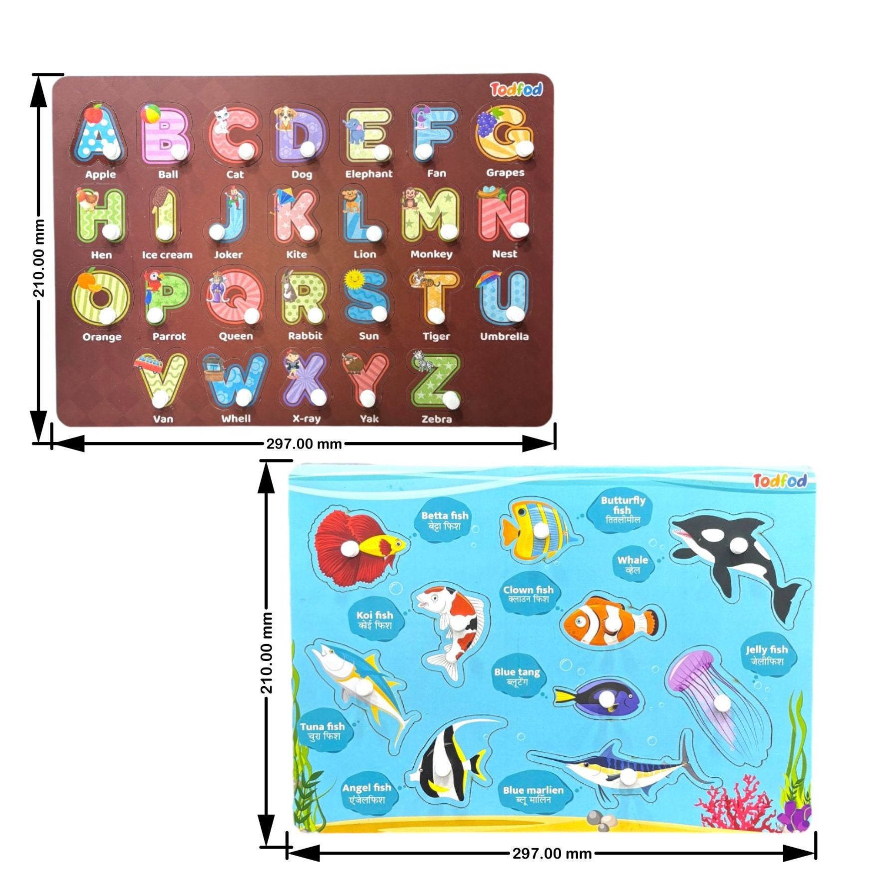 Brainy Fish ABCD Fish Characters Wooden Knob & Pegged Puzzle for Kids – The Brainy ...